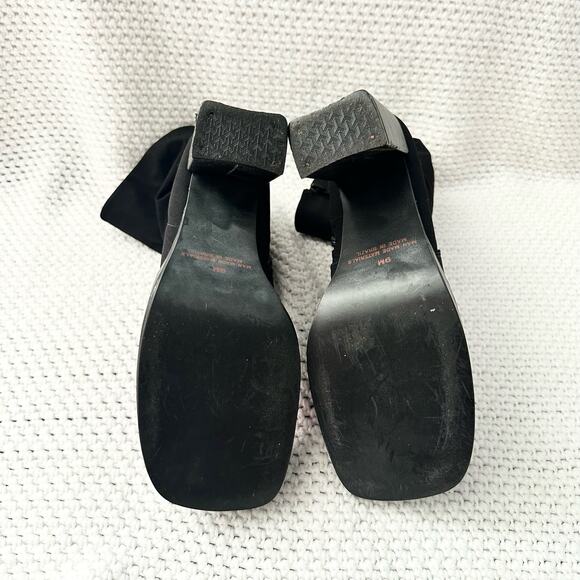 Mia Vintage Black Nylon Stretch Square Toe Platform 90s Y2K Mid Calf Boots 9 - Picture 9 of 13